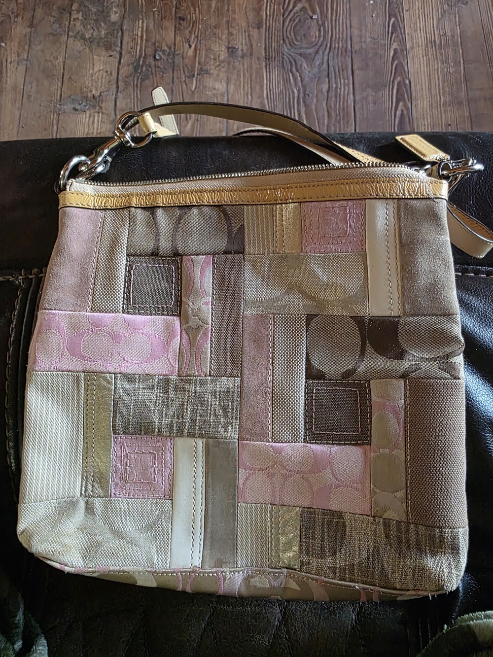 Coach Patchwork Canvas Crossbody Bag in Neutral & Pink